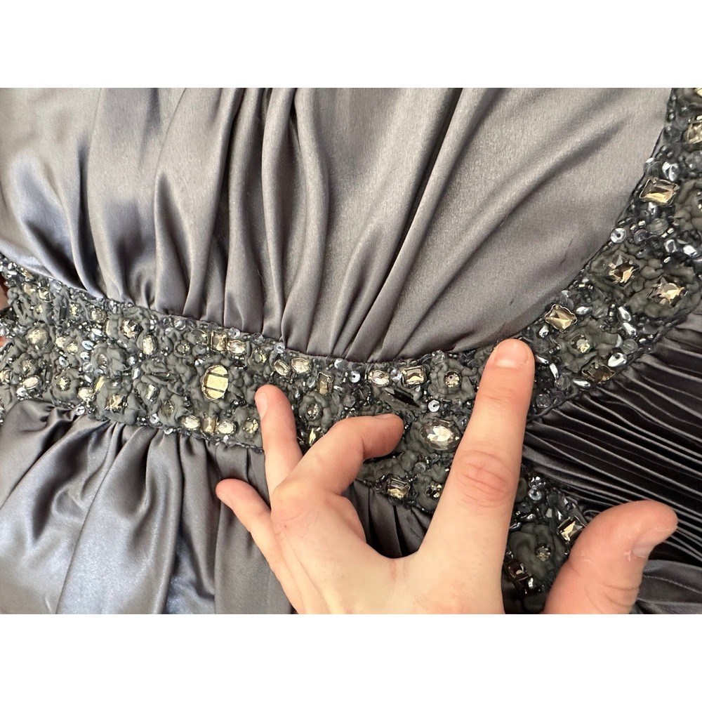 Vintage 2000s Atehier Alyce Grey Pleated Embellished Luxury Gown Dress Size 2 - Picture 11 of 12